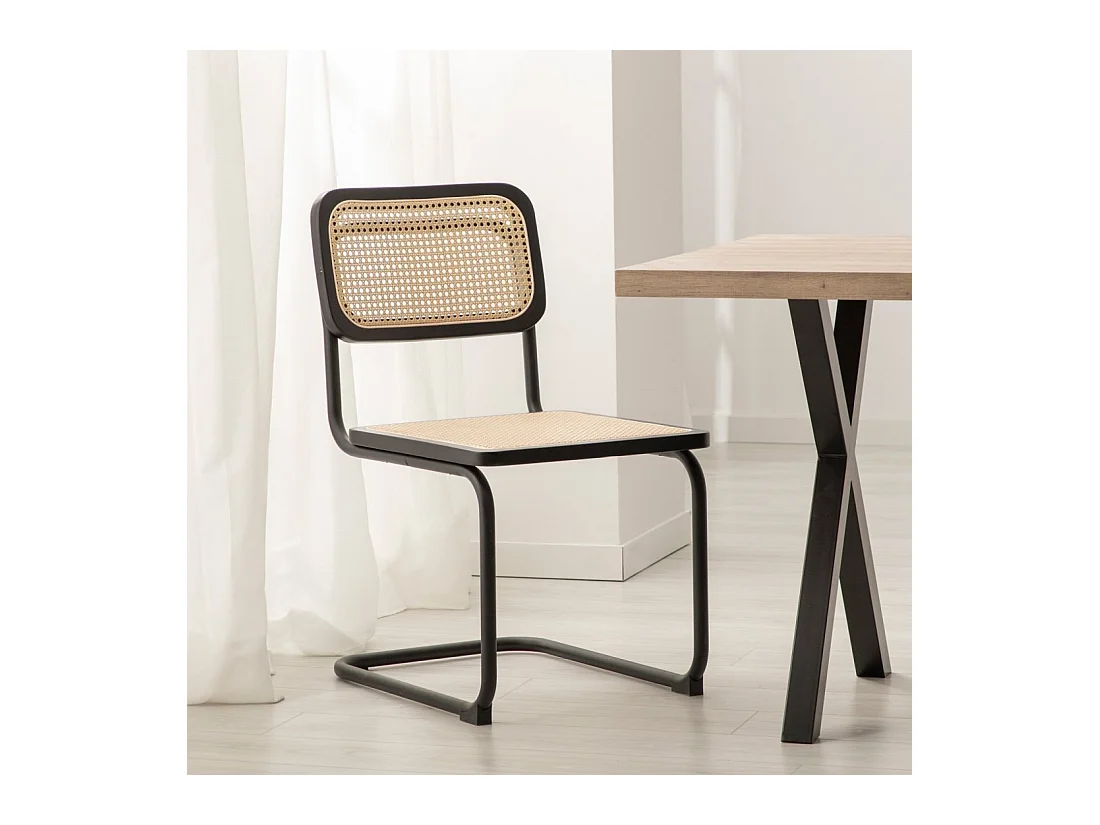 Chaise de salle à manger en bois noir-naturel 45x84 cm-Keila