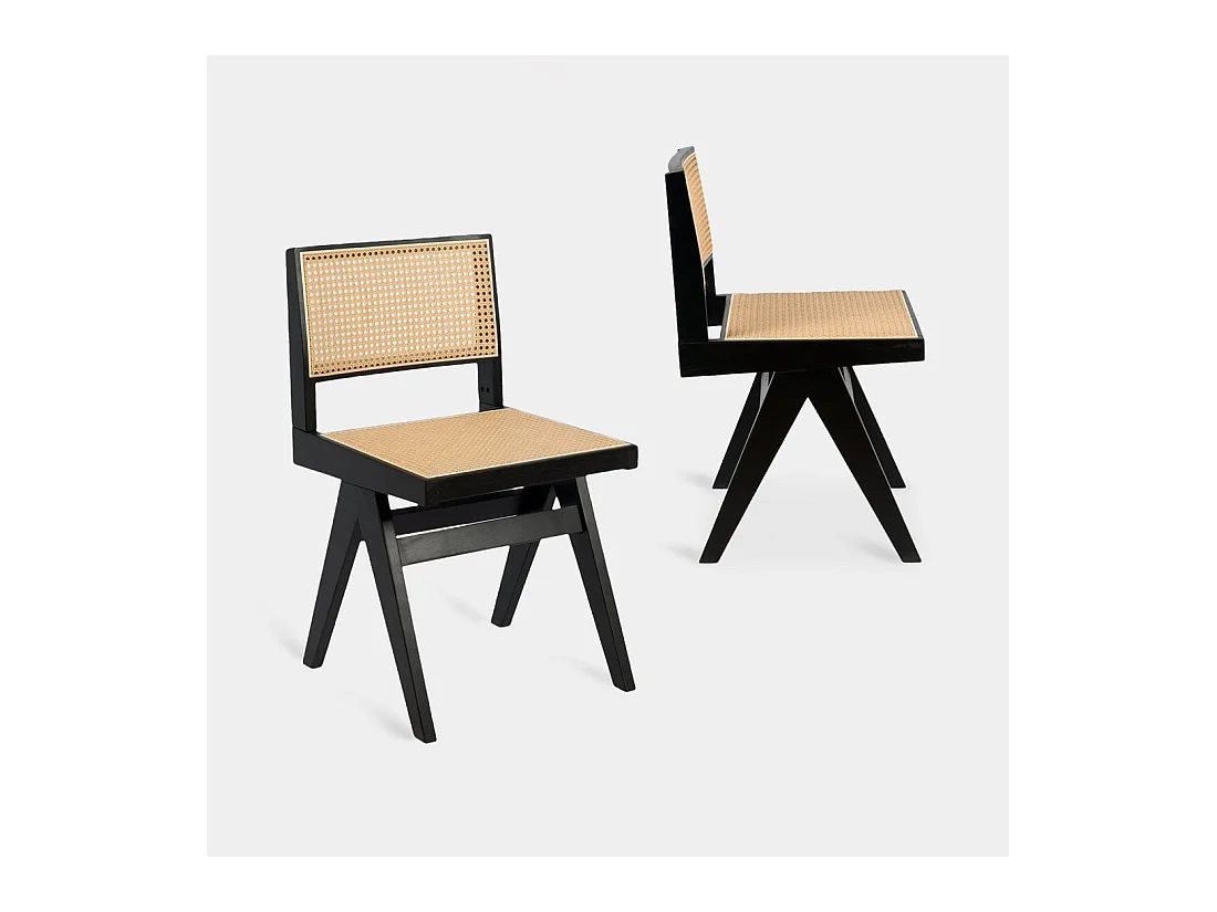 Chaise de salle à manger en bois noir-naturel 44x80 cm-Nelha