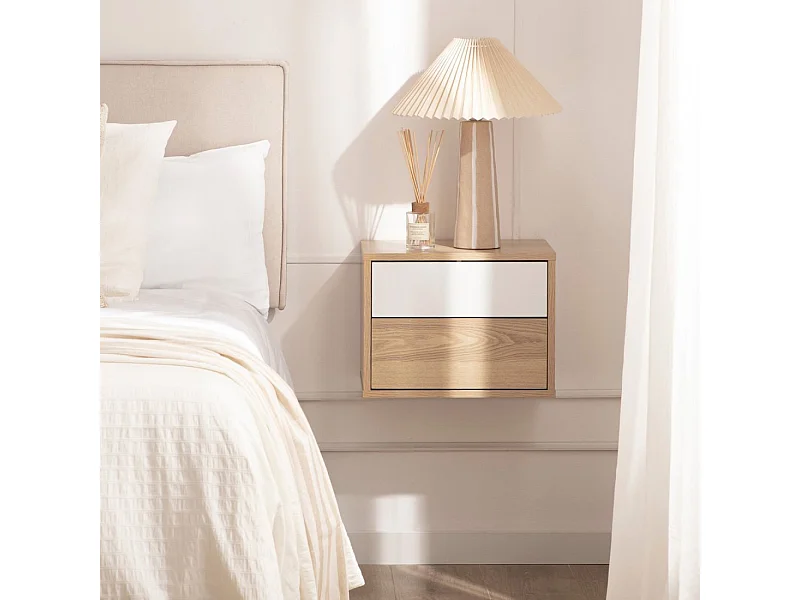 Mesita de noche flotante de Madera Natural-Blanco 30 x 40- Kanye