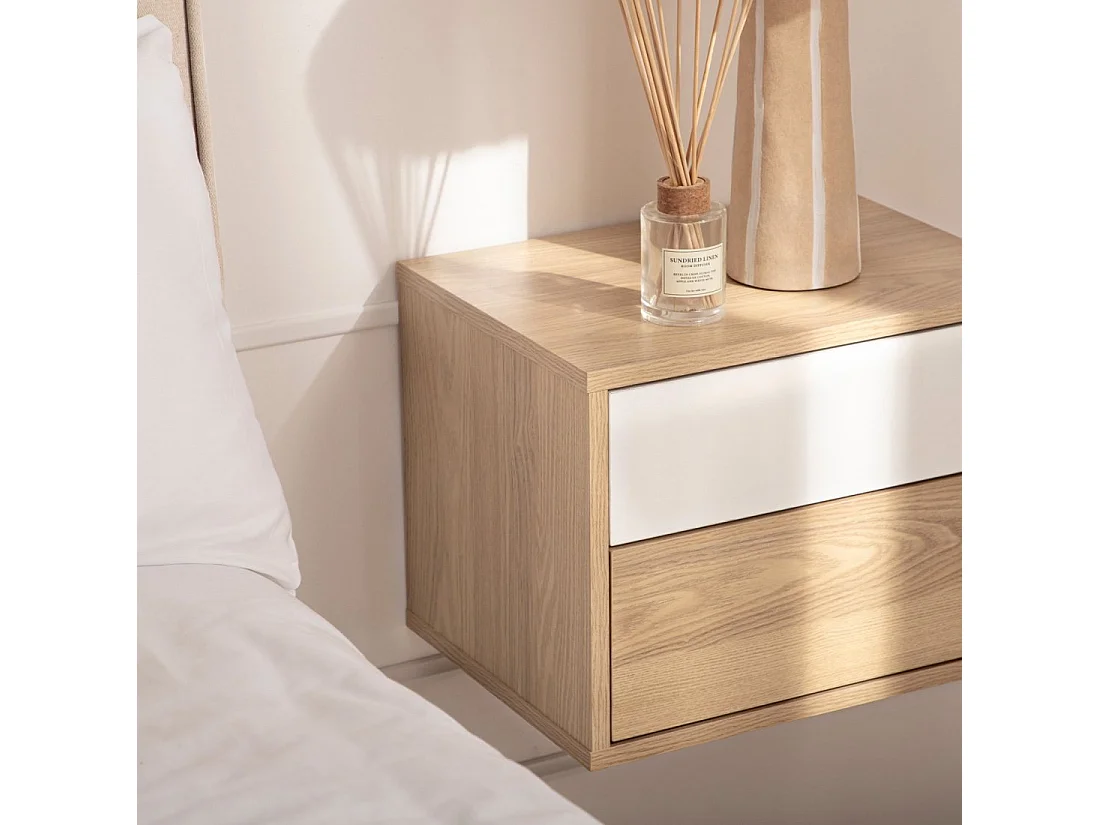 Mesita de noche flotante de Madera Natural-Blanco 30 x 40- Kanye