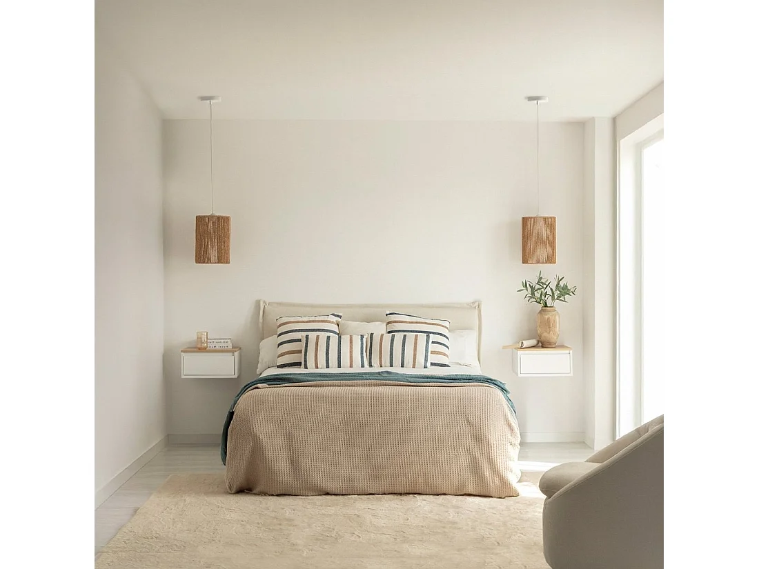 Mesita de noche flotante de Lacado Blanco-Natural 20 x 40- Mune