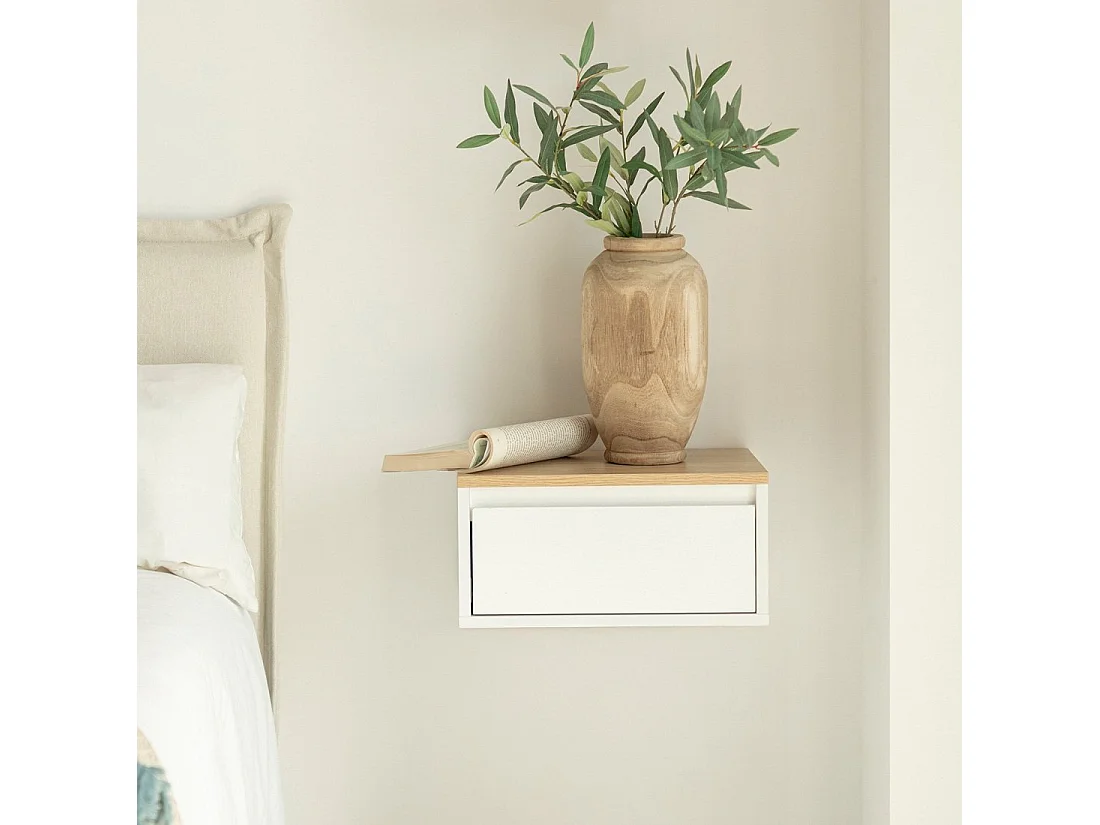 Mesita de noche flotante de Lacado Blanco-Natural 20 x 40- Mune