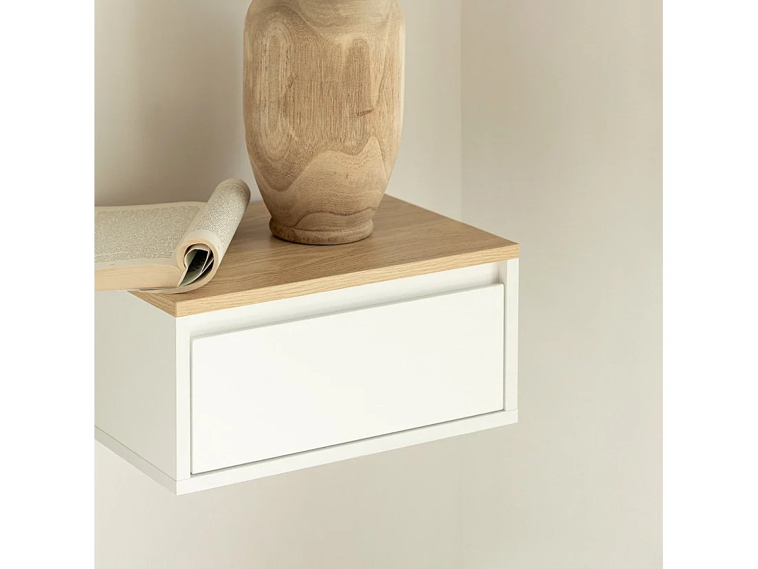 Mesita de noche flotante de Lacado Blanco-Natural 20 x 40- Mune