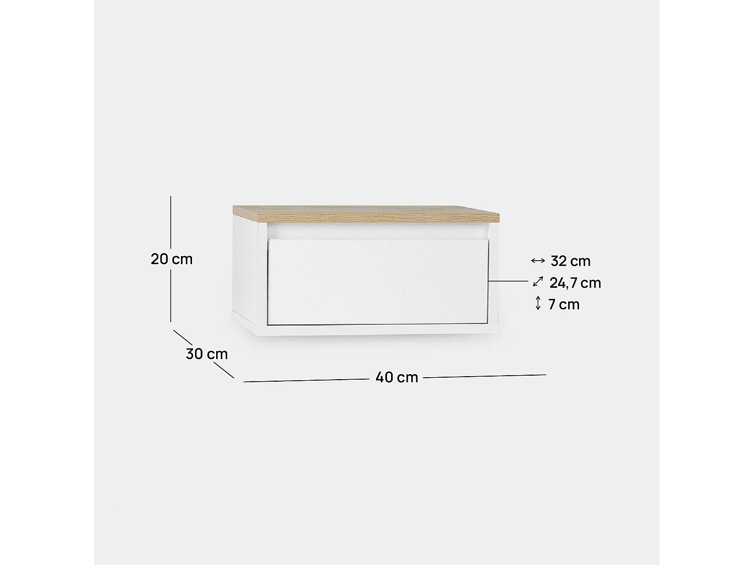 Mesita de noche flotante de Lacado Blanco-Natural 20 x 40- Mune