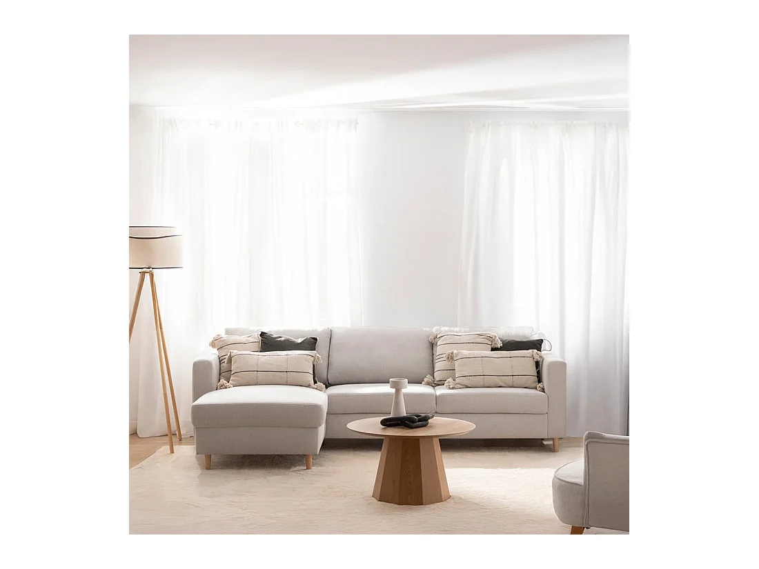 Canapé chaise longue en tissu gris 245x83 cm-Beth