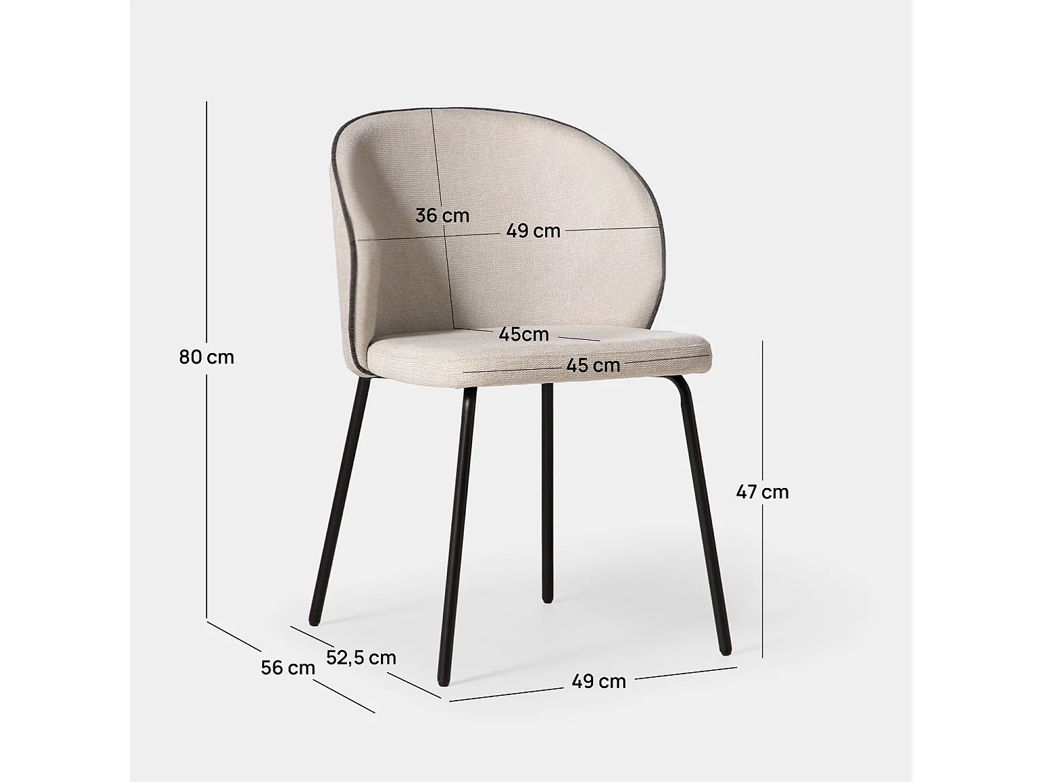 Chaise de salle à manger en tissu beige 49x80 cm-Norah