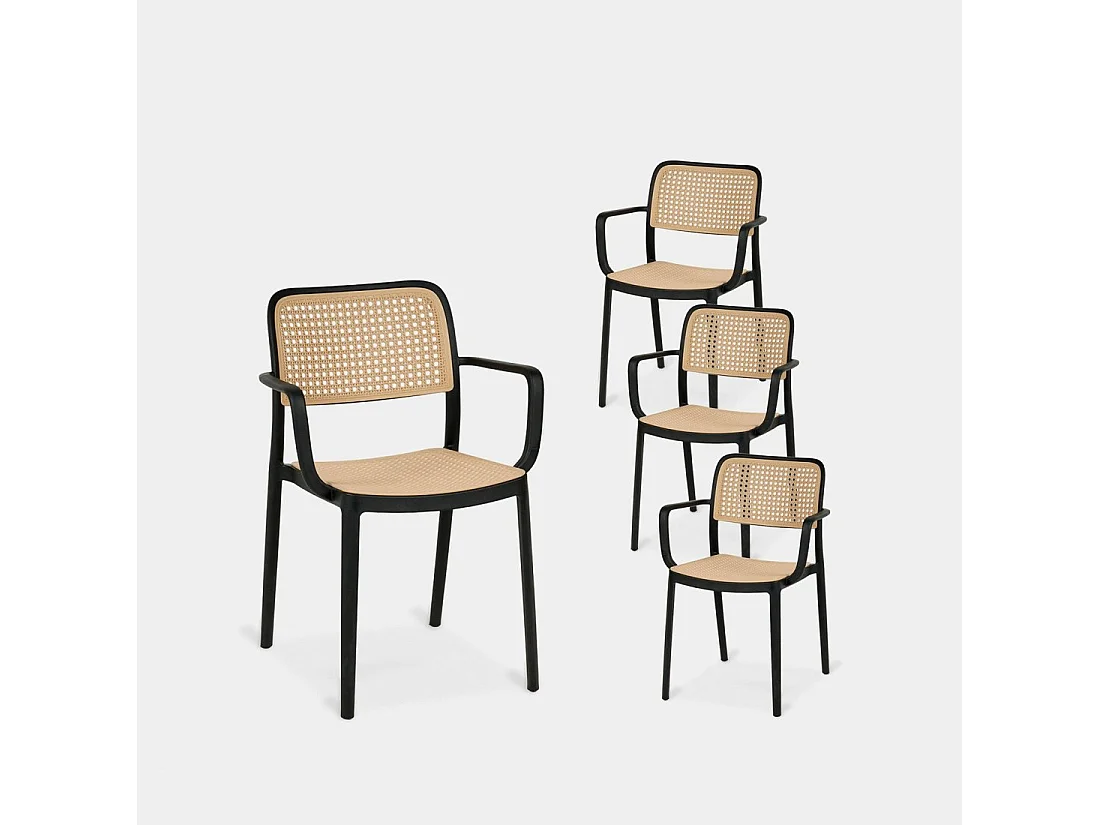 Chaise d'extérieur en plastique noir-naturel 57x81 cm-Kaira