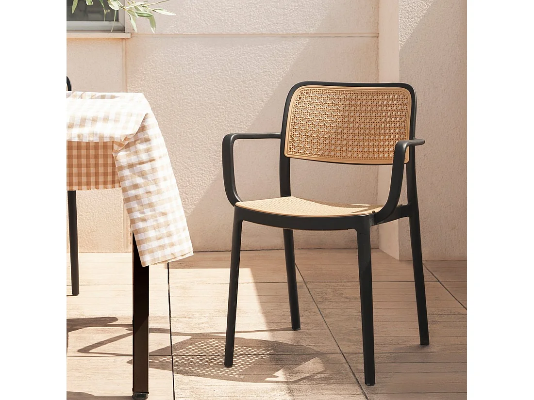 Chaise d'extérieur en plastique noir-naturel 57x81 cm-Kaira