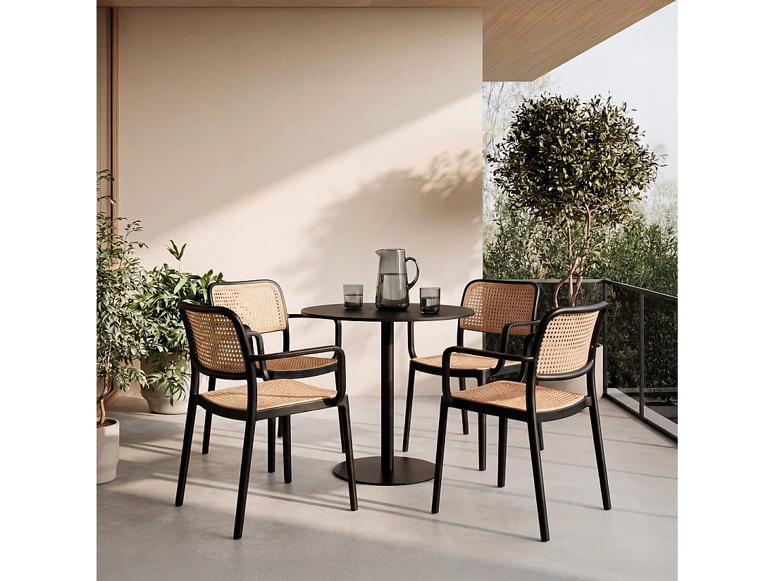 Chaise d'extérieur en plastique noir-naturel 57x81 cm-Kaira