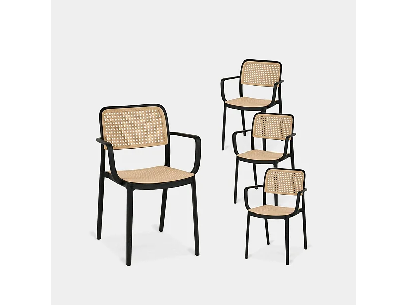 Chaise d'extérieur en plastique noir-naturel 57x81 cm-Kaira