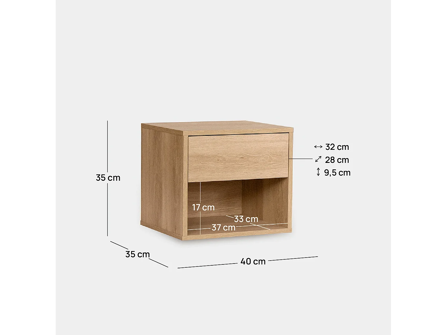 Mesita de noche flotante de Madera Natural 35 x 40- Harbor