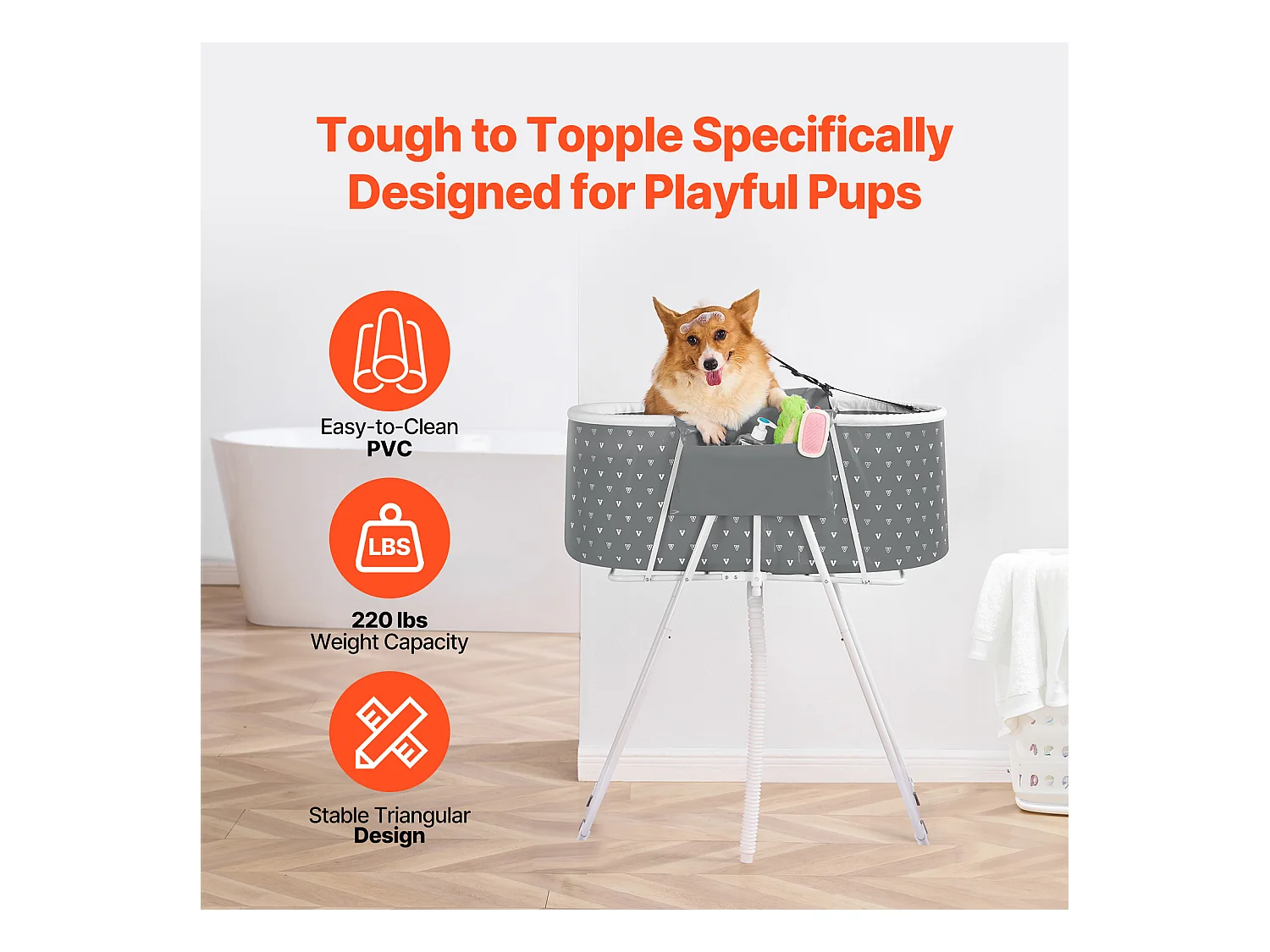 Baignoire de Toilettage, SucceBuy Baignoire Pliable pour Petits Animaux de Compagnie, Grise