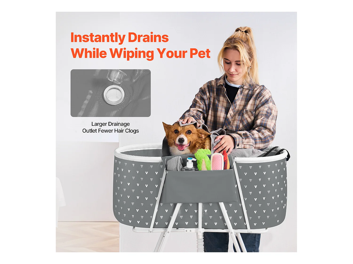 Baignoire de Toilettage, SucceBuy Baignoire Pliable pour Petits Animaux de Compagnie, Grise