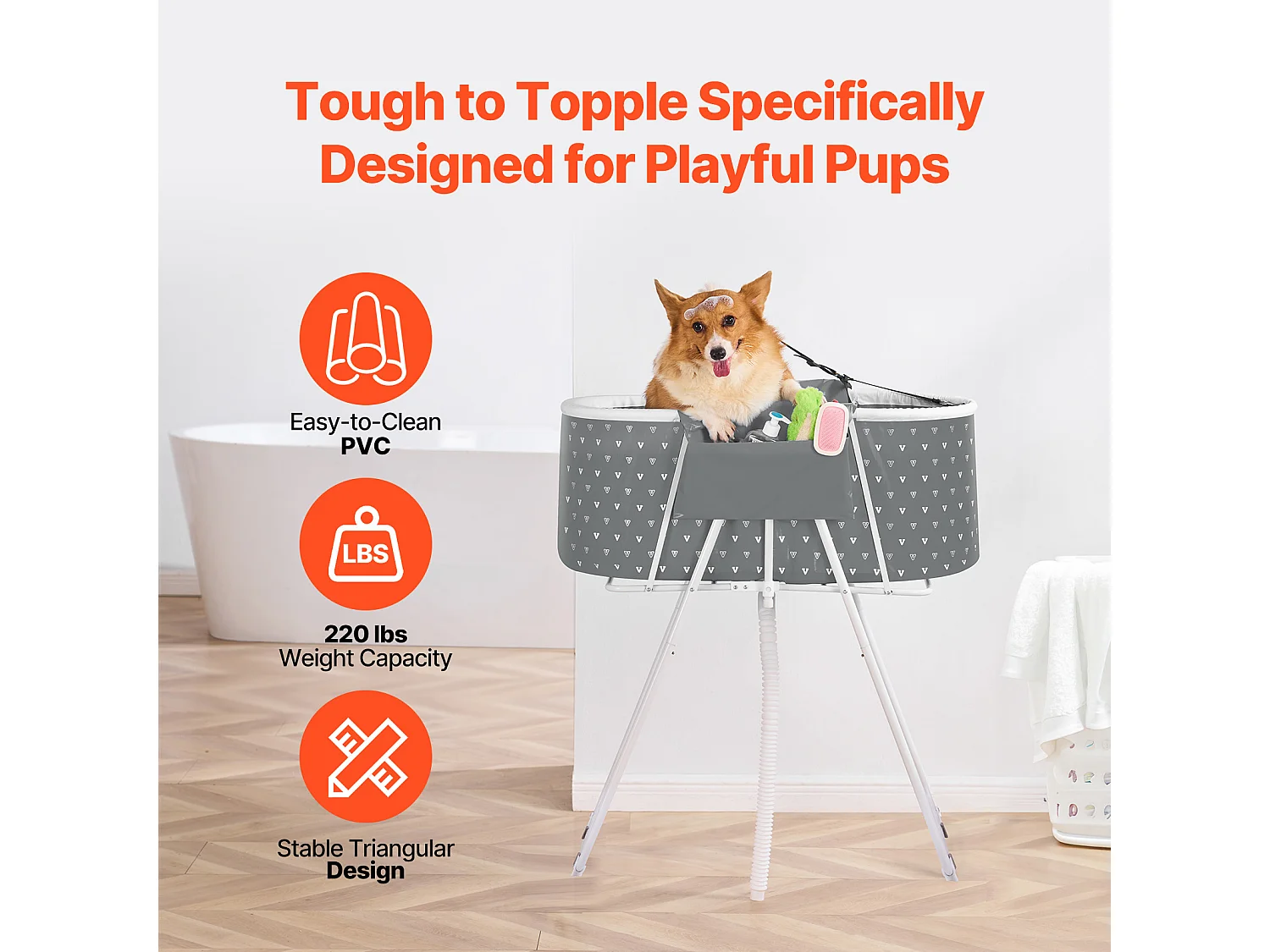 Bañera de Aseo, SucceBuy Bañera Plegable para Mascotas Pequeñas, Gris