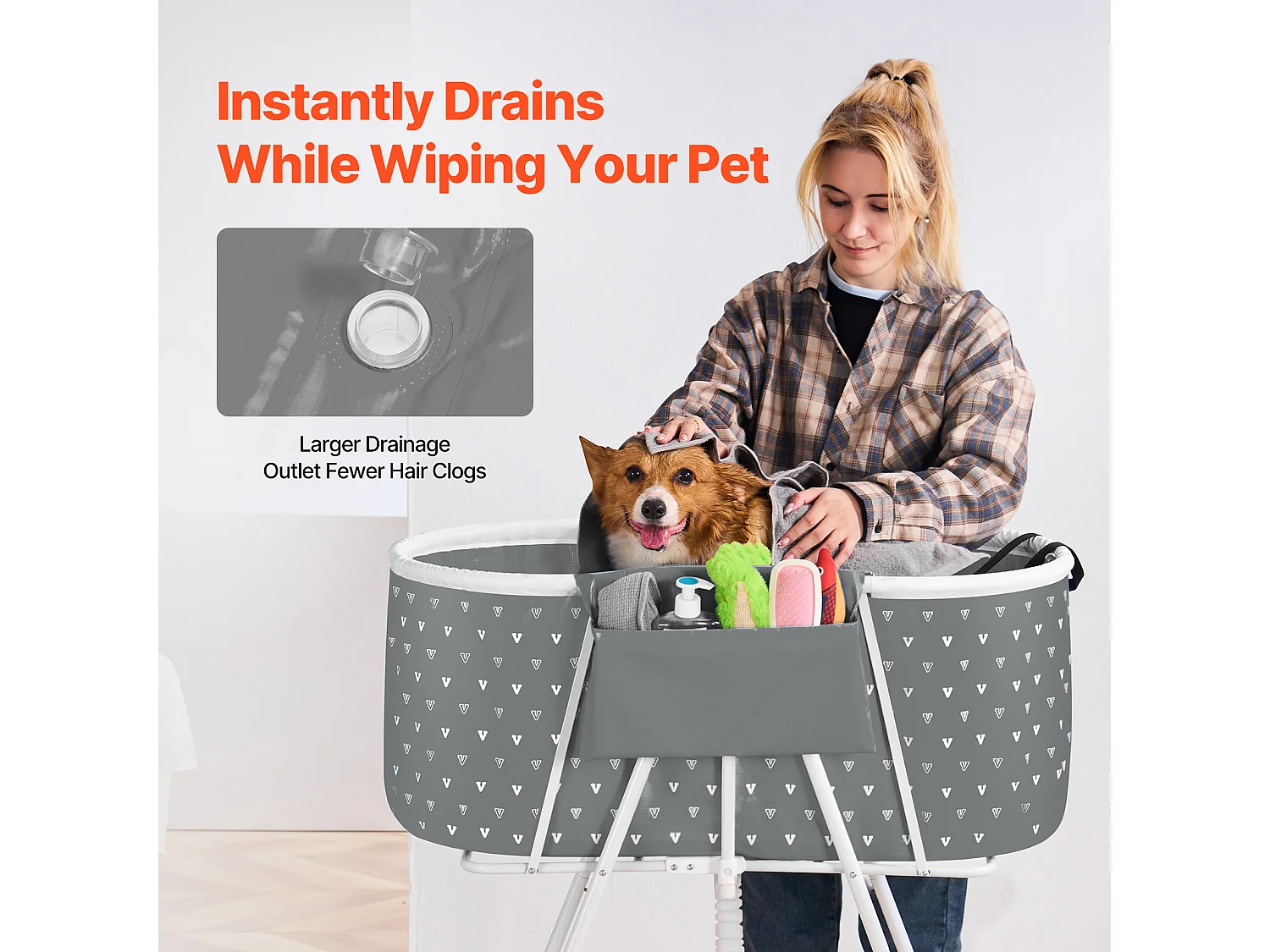 Bañera de Aseo, SucceBuy Bañera Plegable para Mascotas Pequeñas, Gris