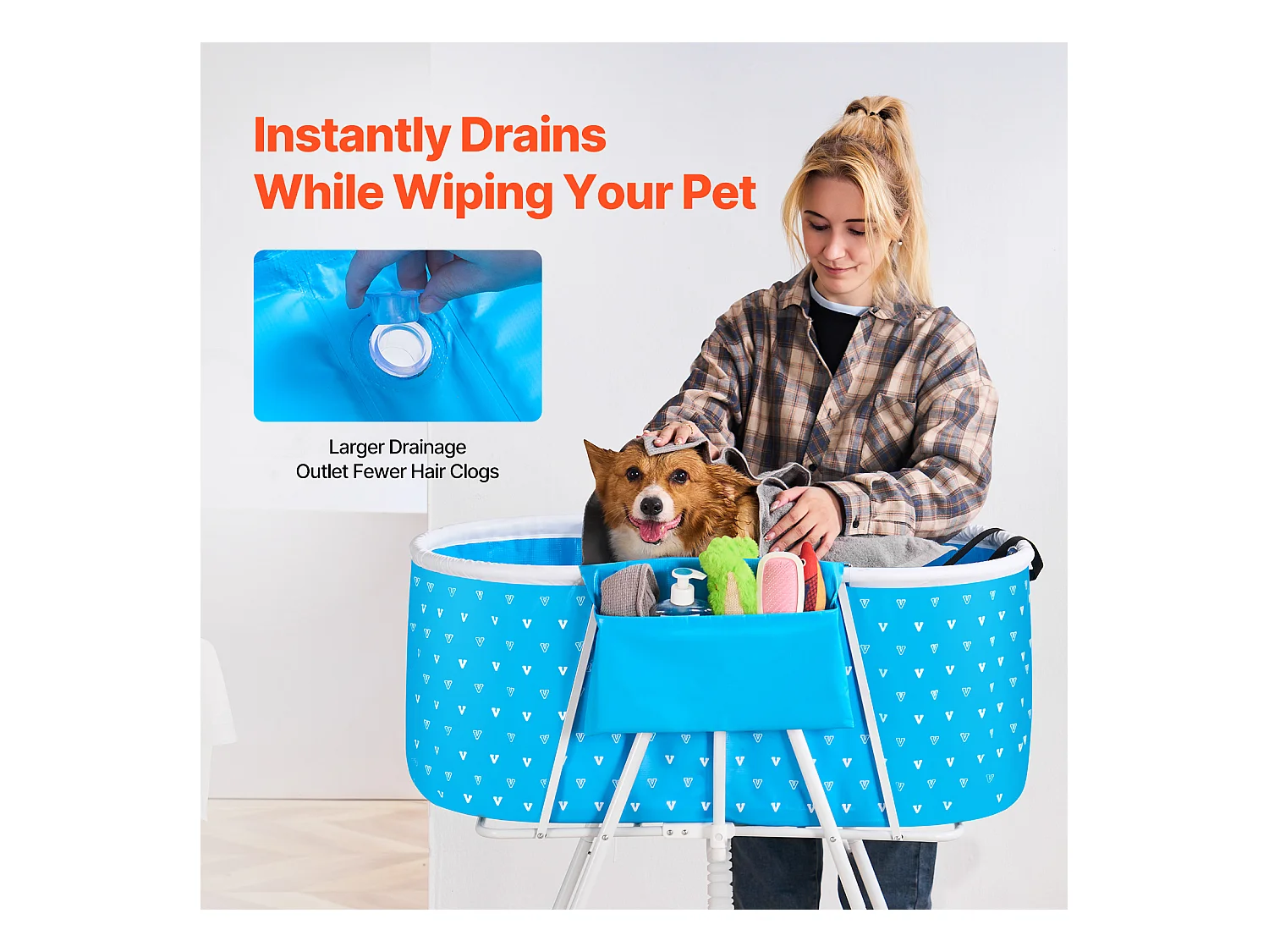 Baignoire de Toilettage pour Petits Animaux, SucceBuy Baignoire Pliable pour Chien Bleu Clair pour Petits Animaux