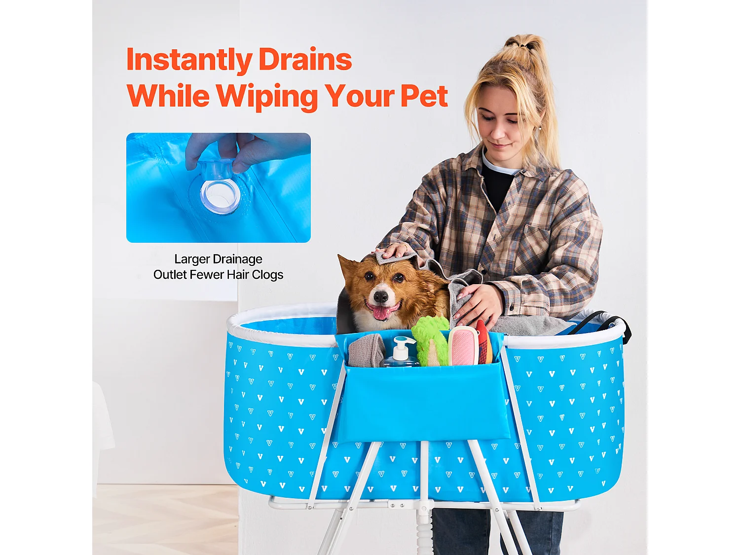 Baignoire de Toilettage pour Petits Animaux, SucceBuy Baignoire Pliable pour Chien Bleu Clair pour Petits Animaux