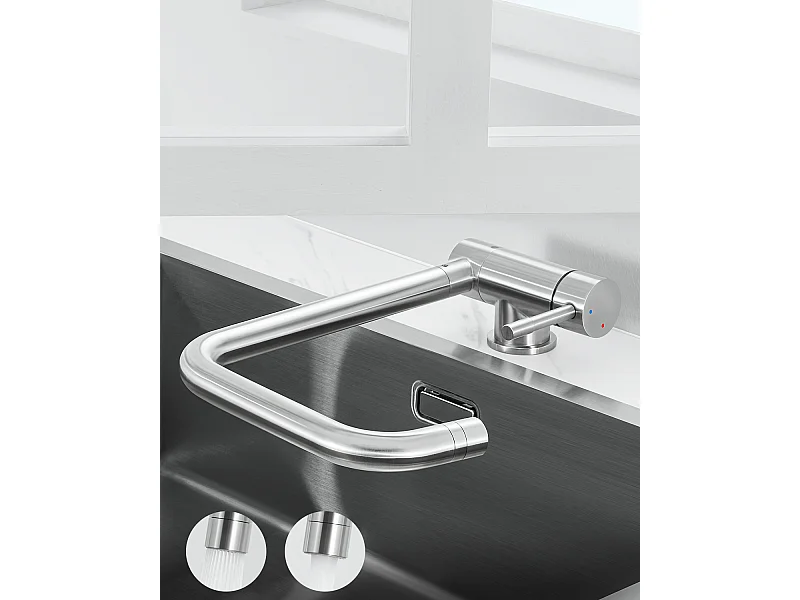 ANYCEE MAX Robinet Cuisine Rabattable avec 2 Jets, Mitigeur Evier Repliable sous Fenêtre Pivotant à 360, Robinetterie Pliable devant Fenêtre