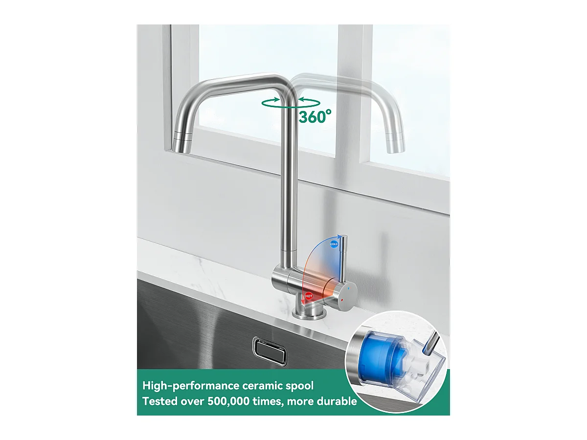 ANYCEE MAX Robinet Cuisine Rabattable avec 2 Jets, Mitigeur Evier Repliable sous Fenêtre Pivotant à 360, Robinetterie Pliable devant Fenêtre