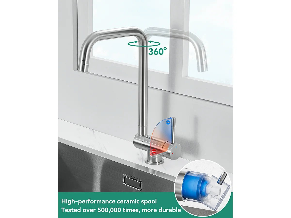 ANYCEE MAX Robinet Cuisine Rabattable avec 2 Jets, Mitigeur Evier Repliable sous Fenêtre Pivotant à 360, Robinetterie Pliable devant Fenêtre