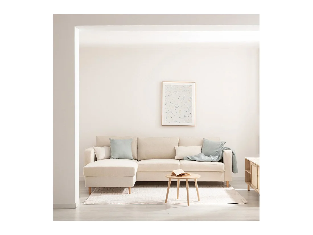 Sofá chaise longue de Poliéster Beige 83 x 245- Beth