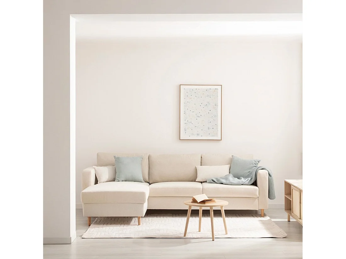 Sofá chaise longue de Poliéster Beige 83 x 245- Beth