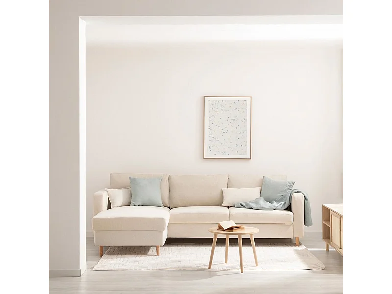 Sofá chaise longue de Poliéster Beige 83 x 245- Beth