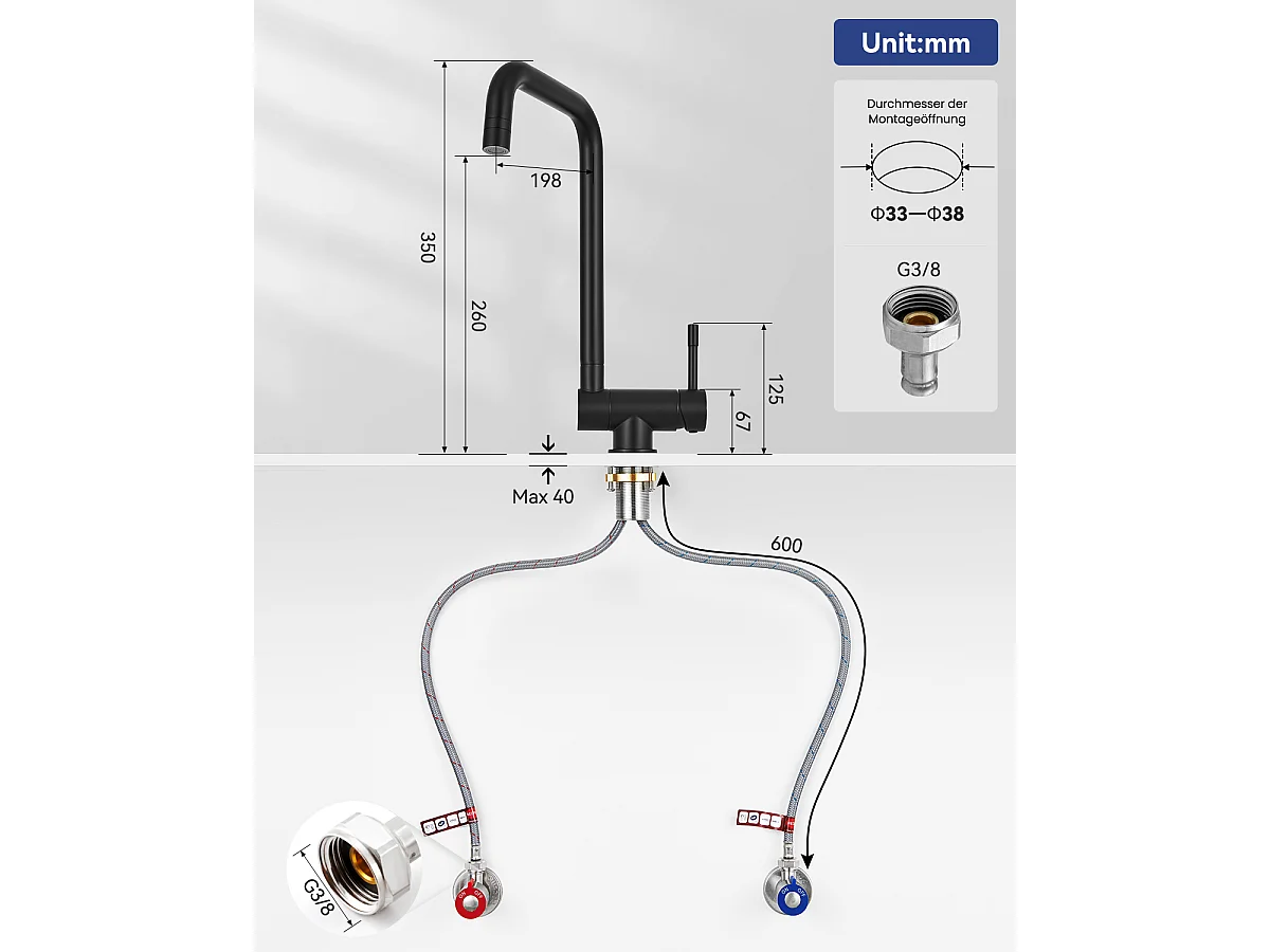 SOFETIY MAX Robinet Cuisine Rabattable avec 2 Jets, Mitigeur Evier Repliable sous Fenêtre Pivotant à 360, Robinetterie Pliable devant Fenêtre NOIR