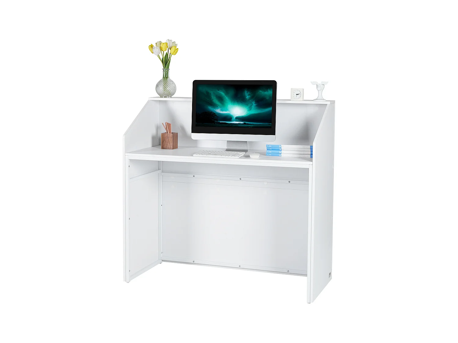 Comptoir d'Accueil Bureau, SucceBuy Bureau de Réception 118 cm, Table de Comptoir Rectangulaire, Bureau Blanc