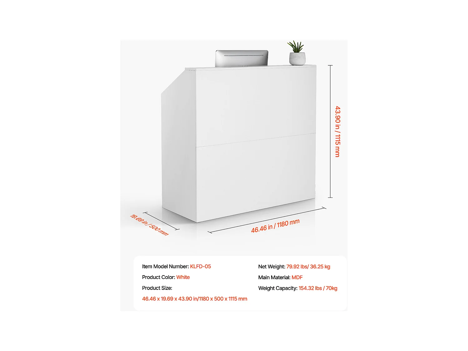 Comptoir d'Accueil Bureau, SucceBuy Bureau de Réception 118 cm, Table de Comptoir Rectangulaire, Bureau Blanc