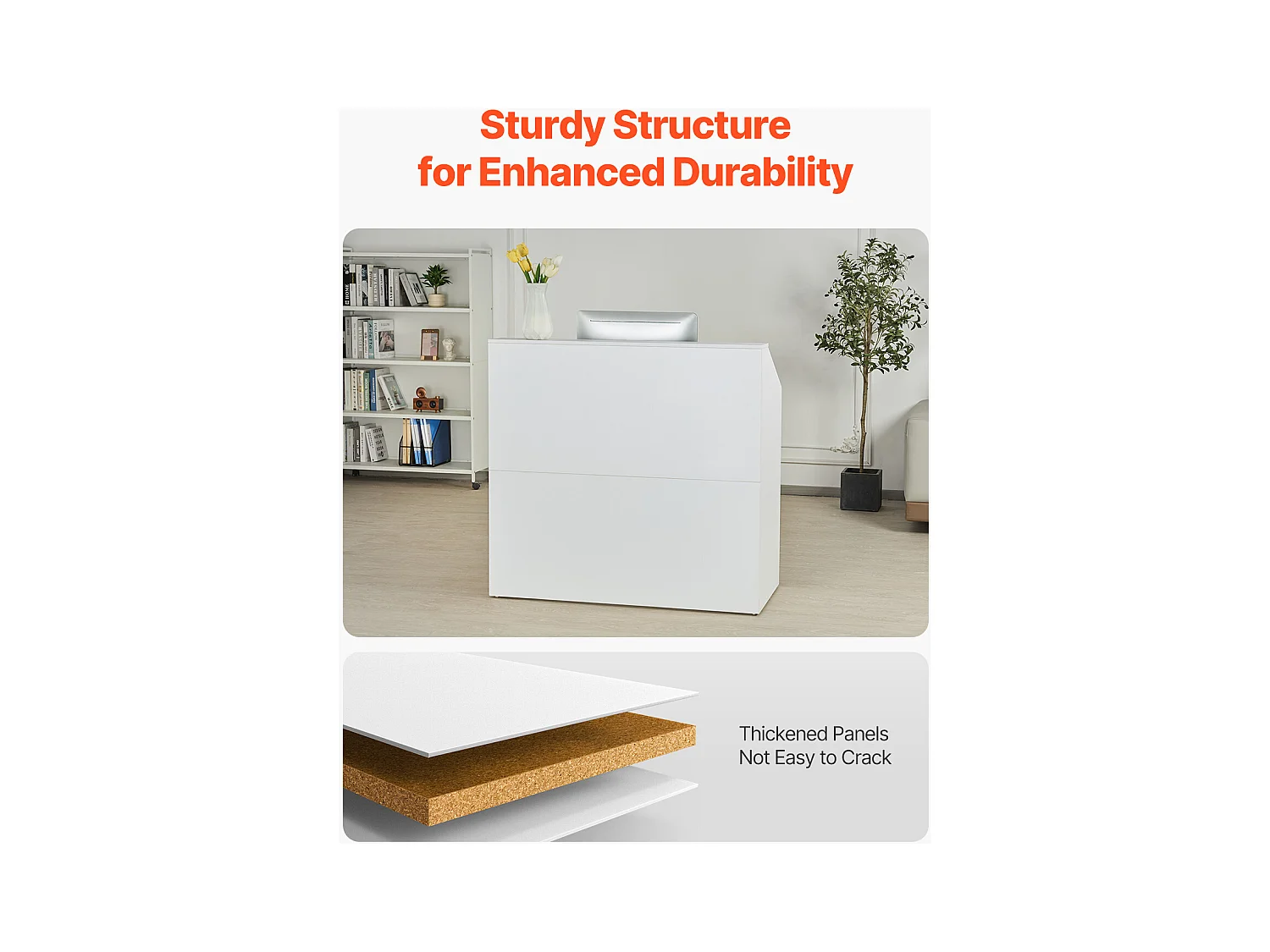 Comptoir d'Accueil Bureau, SucceBuy Bureau de Réception 118 cm, Table de Comptoir Rectangulaire, Bureau Blanc