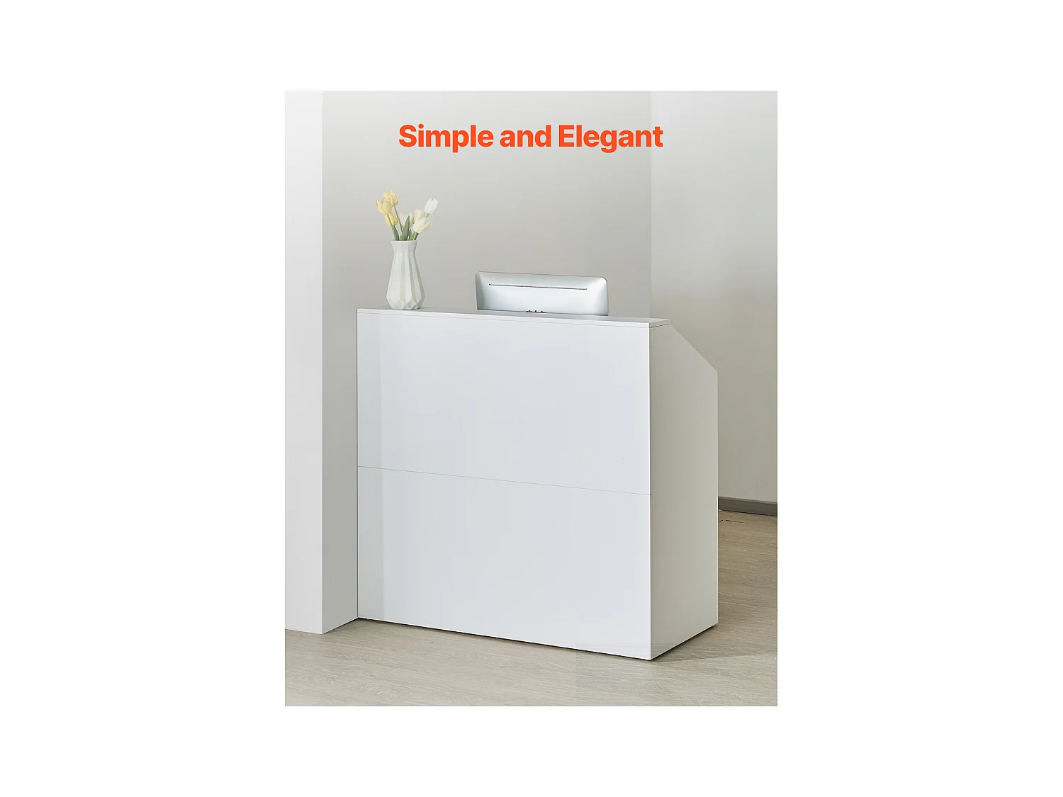 Comptoir d'Accueil Bureau, SucceBuy Bureau de Réception 118 cm, Table de Comptoir Rectangulaire, Bureau Blanc