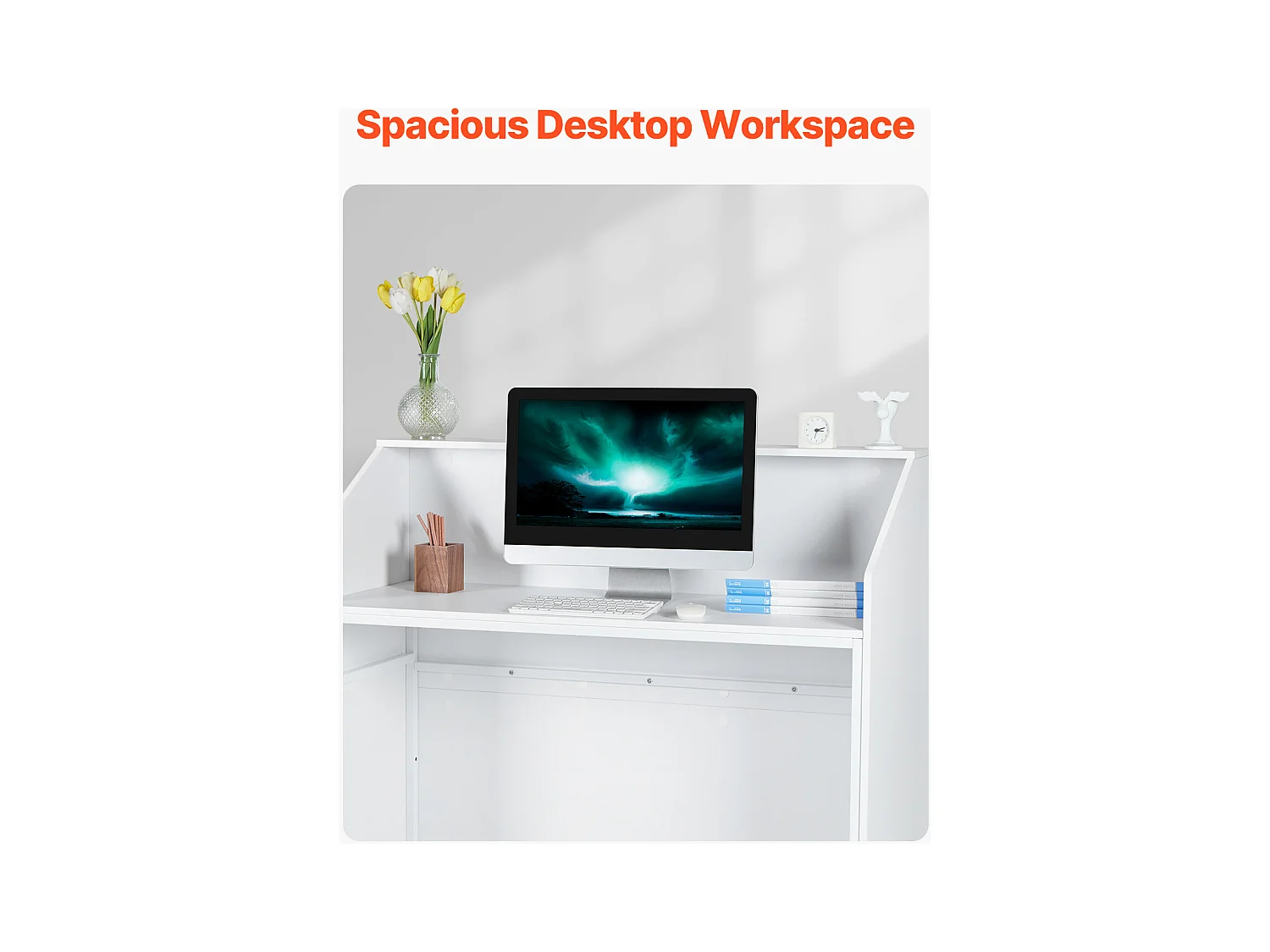 Comptoir d'Accueil Bureau, SucceBuy Bureau de Réception 118 cm, Table de Comptoir Rectangulaire, Bureau Blanc