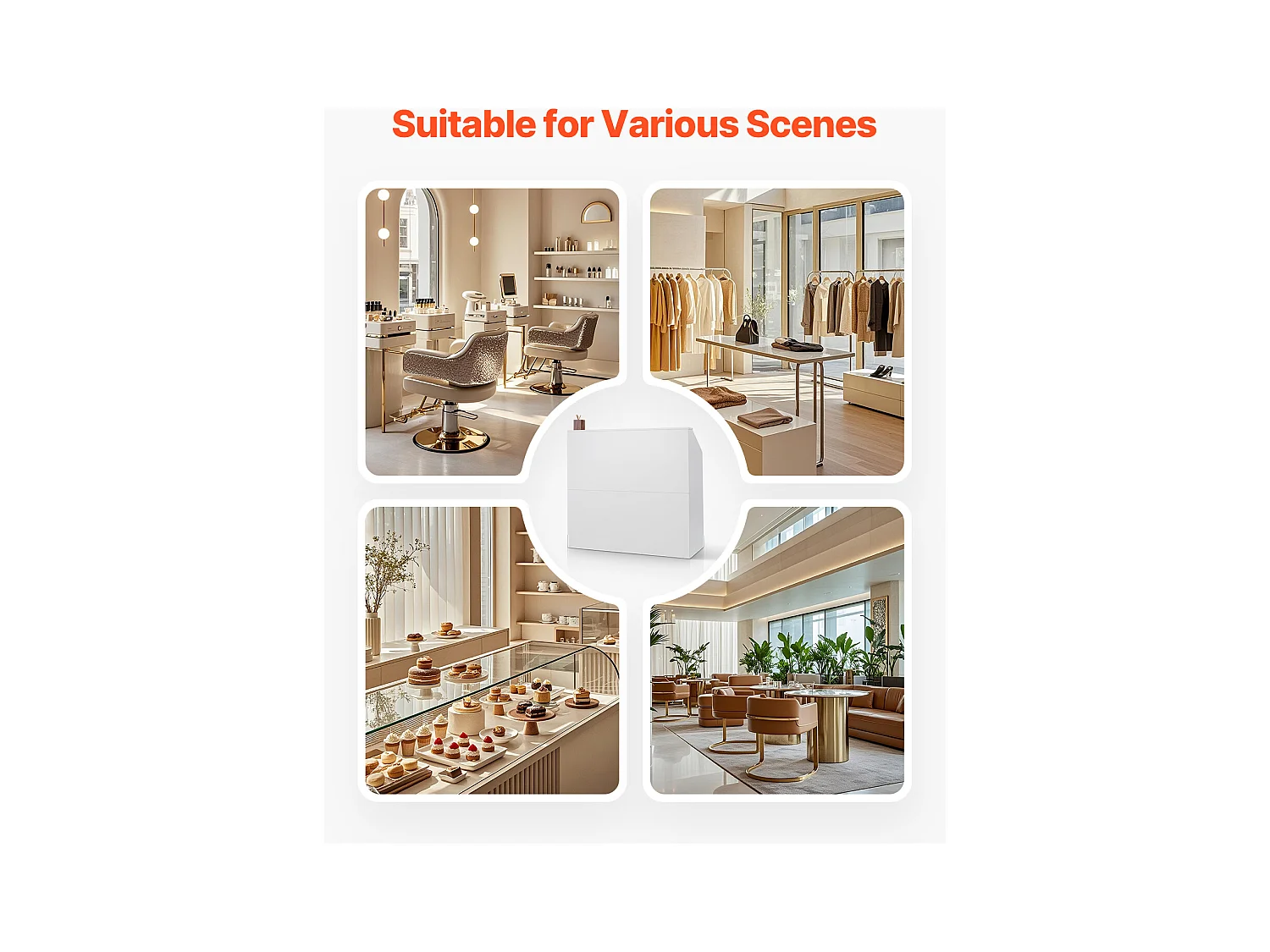 Comptoir d'Accueil Bureau, SucceBuy Bureau de Réception 118 cm, Table de Comptoir Rectangulaire, Bureau Blanc