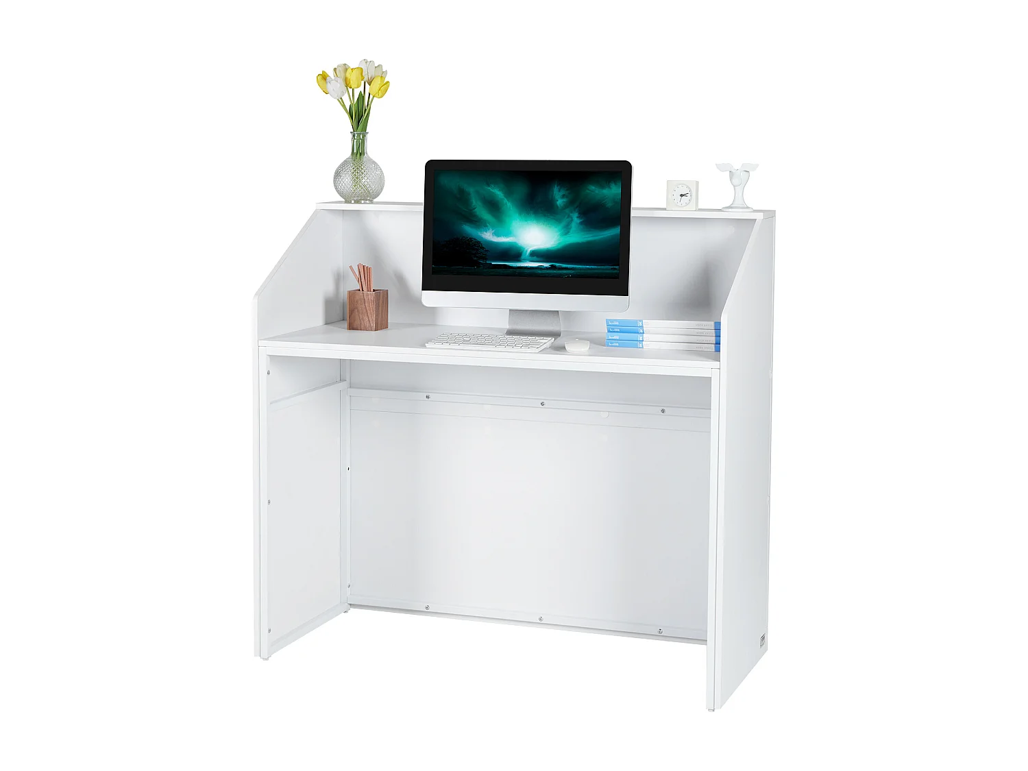 Comptoir d'Accueil Bureau, SucceBuy Bureau de Réception 118 cm, Table de Comptoir Rectangulaire, Bureau Blanc