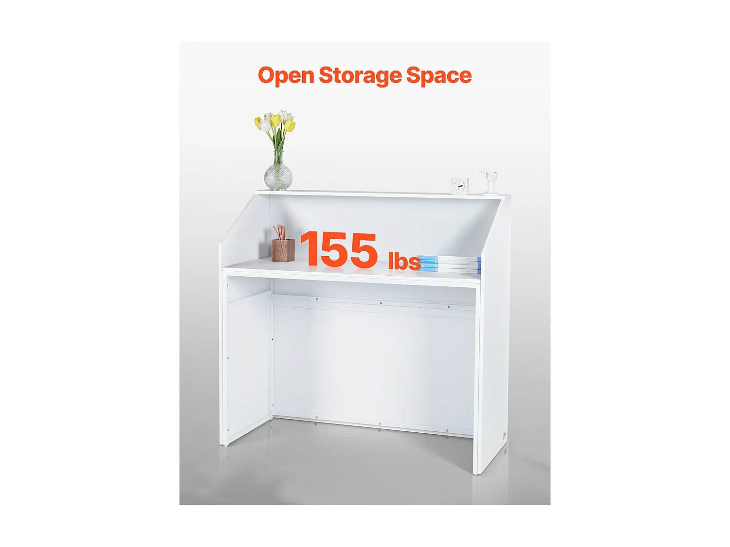 Comptoir d'Accueil Bureau, SucceBuy Bureau de Réception 118 cm, Table de Comptoir Rectangulaire, Bureau Blanc