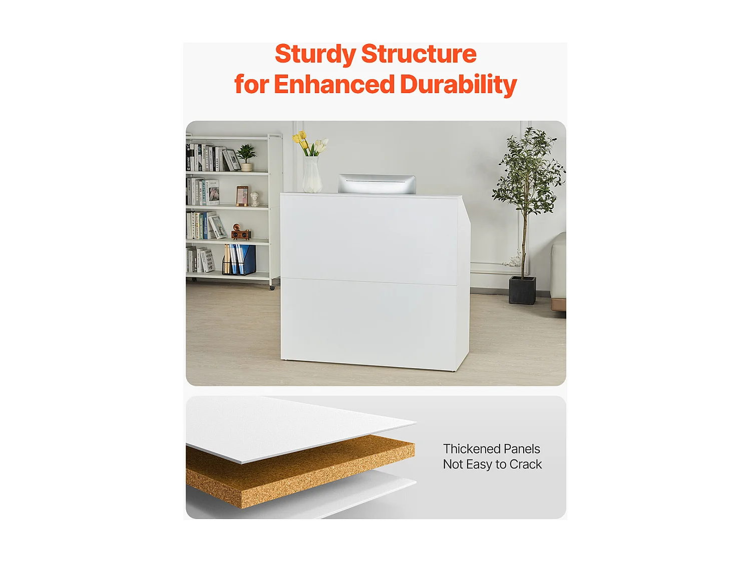 Comptoir d'Accueil Bureau, SucceBuy Bureau de Réception 118 cm, Table de Comptoir Rectangulaire, Bureau Blanc