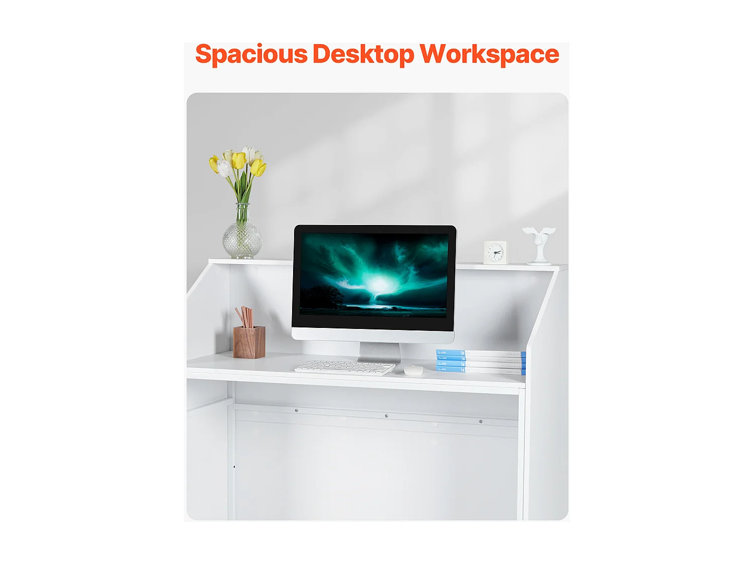 Comptoir d'Accueil Bureau, SucceBuy Bureau de Réception 118 cm, Table de Comptoir Rectangulaire, Bureau Blanc