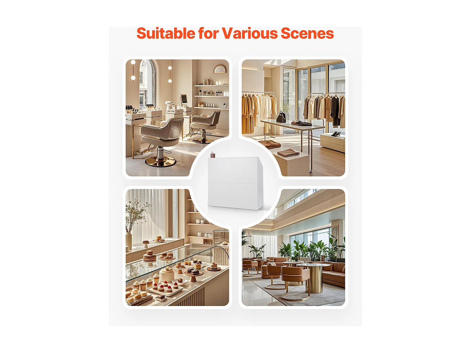 Comptoir d'Accueil Bureau, SucceBuy Bureau de Réception 118 cm, Table de Comptoir Rectangulaire, Bureau Blanc