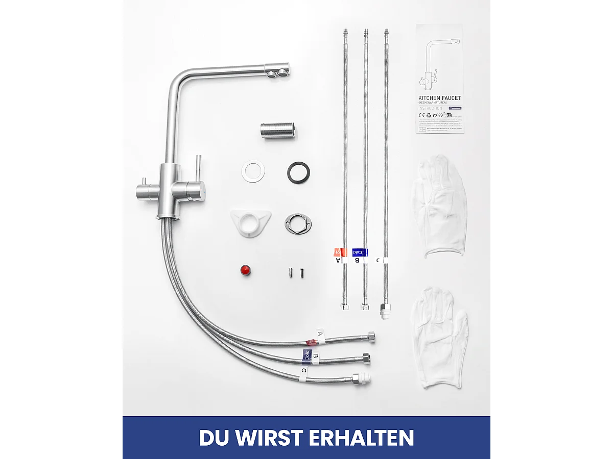 SOFETIY MAX Robinet de Cuisine 3 Voies, Mitigeur Cuisine 3 en 1, Mitigeur Cuisine Rotatif à 360, Robinet Eau Potable 2 Leviers