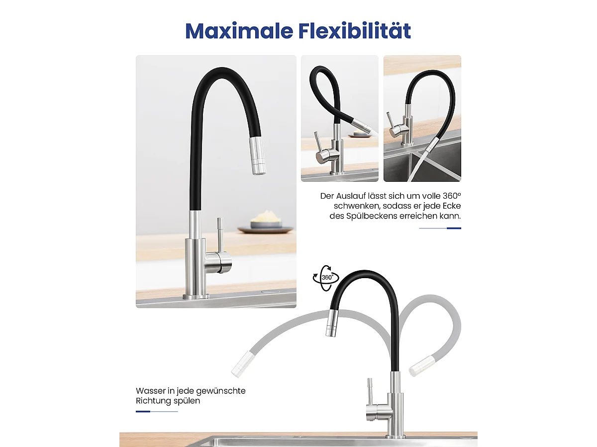 SOFETIY MAX Robinet Cuisine Flexible,Mitigeur Cuisine Rotative à 360°, Robinet de Cuisine à Eau Chaude et Froide