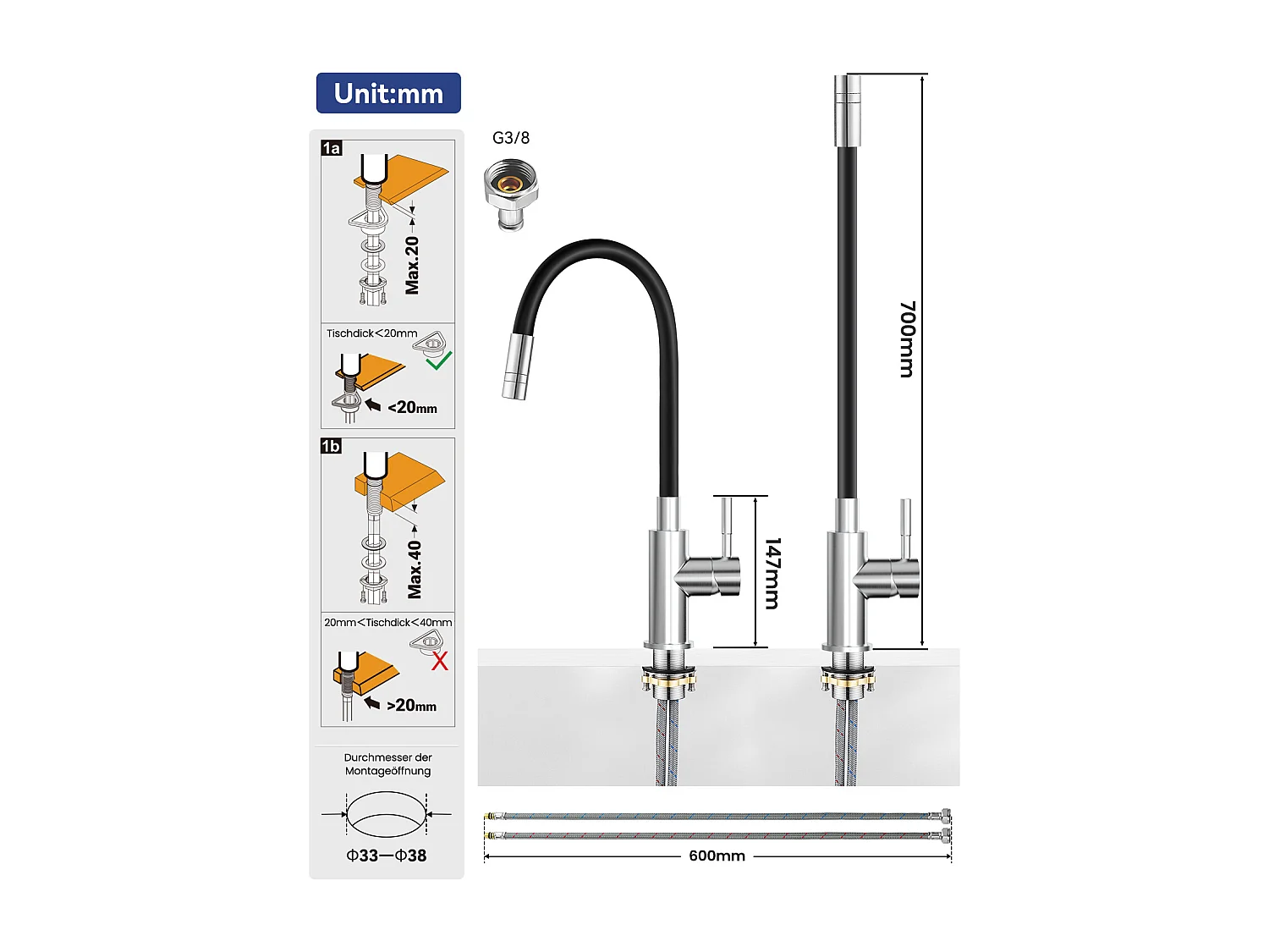 SOFETIY MAX Robinet Cuisine Flexible,Mitigeur Cuisine Rotative à 360°, Robinet de Cuisine à Eau Chaude et Froide