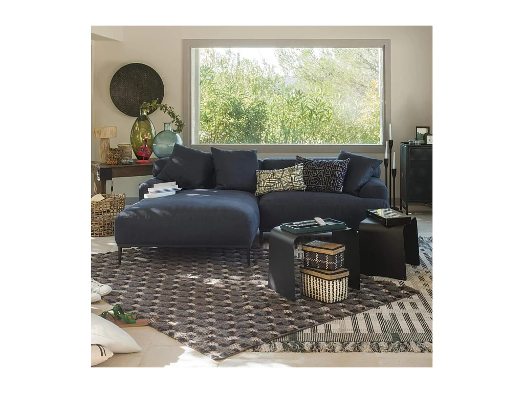 Habitat - Canapé d'angle gauche en lin garni de plumes - Bleu - Ottone