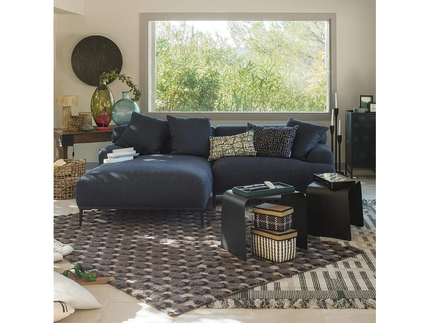 Habitat - Canapé d'angle gauche en lin garni de plumes - Bleu - Ottone