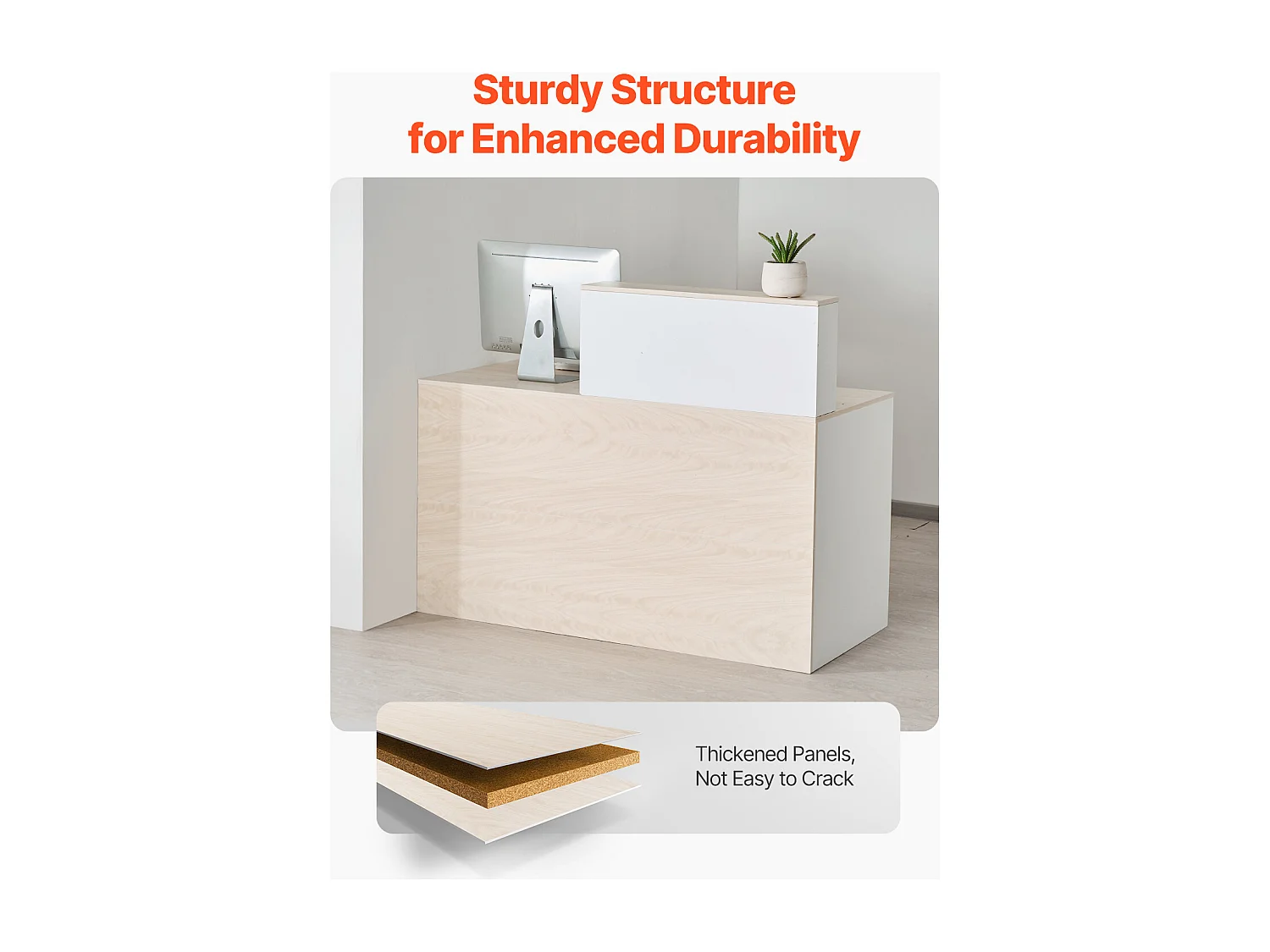 Comptoir d'Accueil Bureau, SucceBuy Bureau d'Accueil Rectangulaire de 140 cm, Table de Bureau en Bois