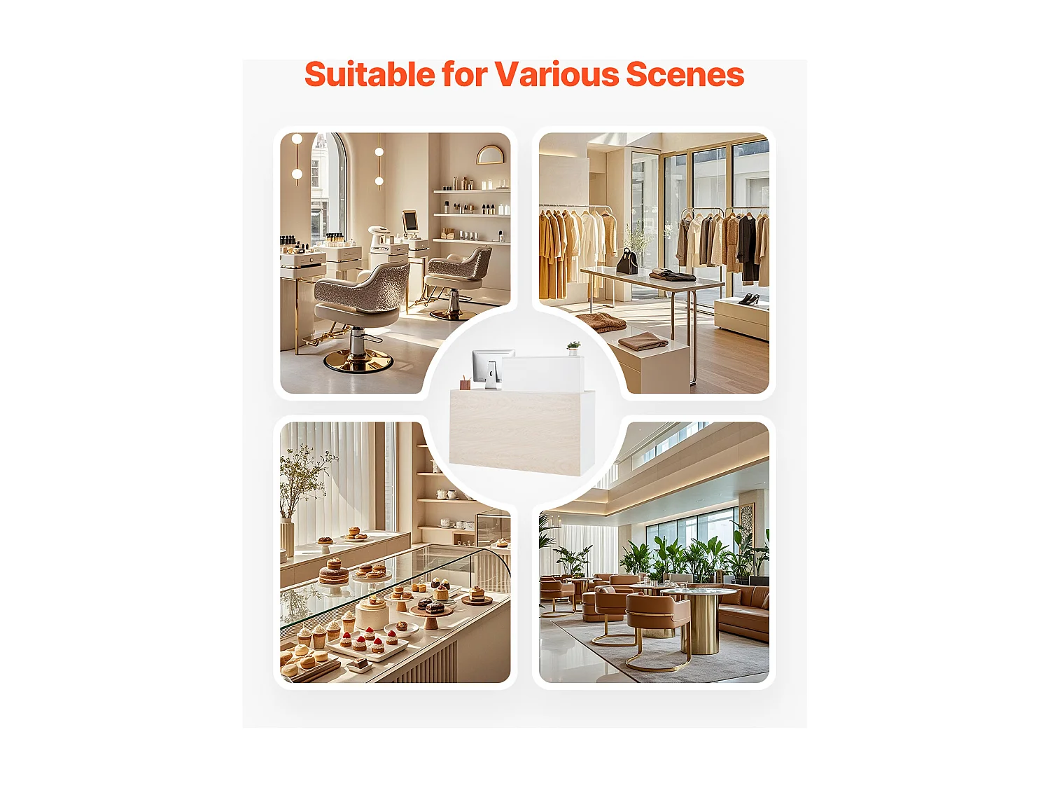 Comptoir d'Accueil Bureau, SucceBuy Bureau d'Accueil Rectangulaire de 140 cm, Table de Bureau en Bois