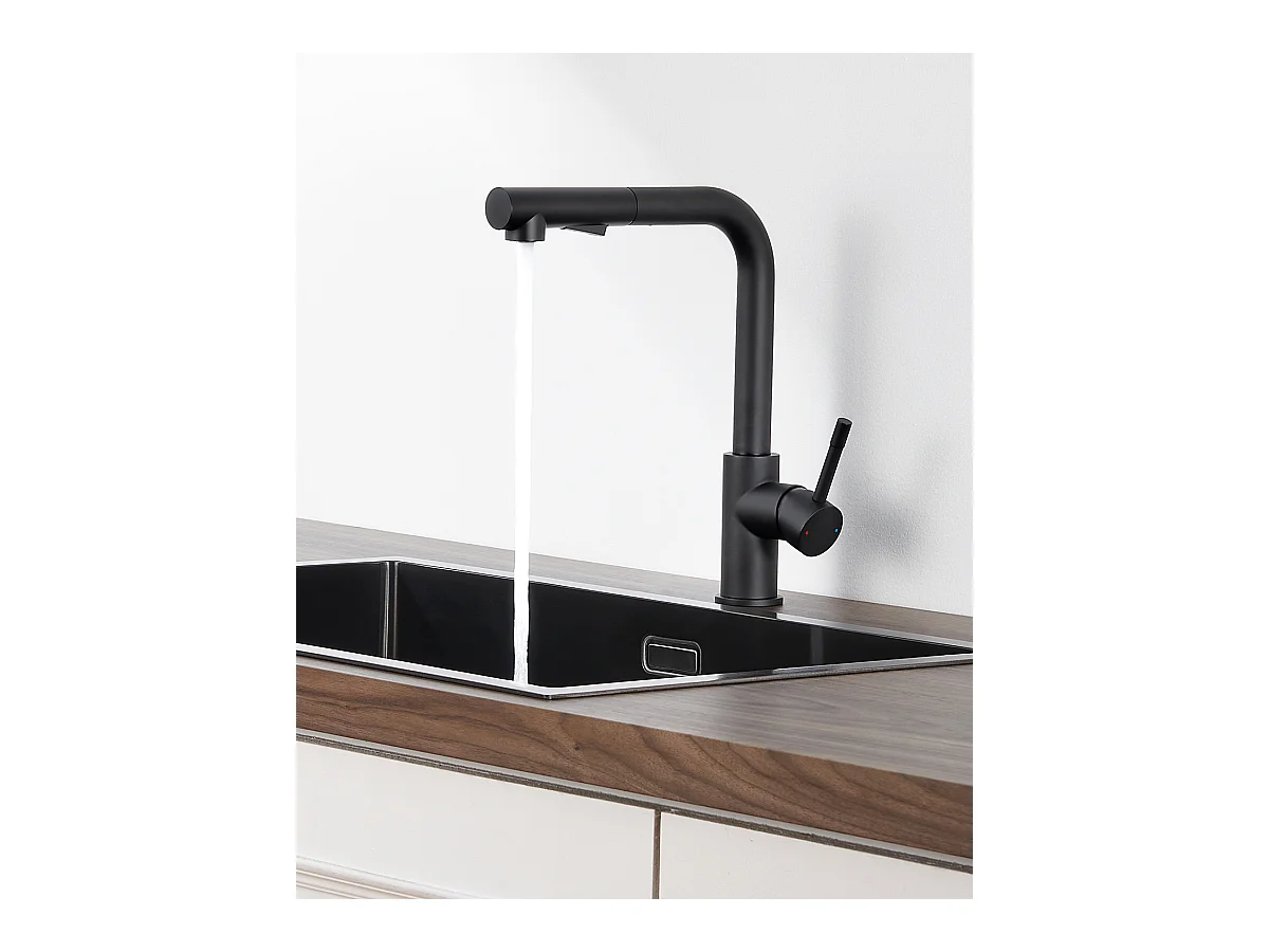 ANYCEE MAX Robinet Cuisine avec Douchette Noir, Mitigeur Cuisine avec Extensible, Robinetterie Pivotants à 360°, Melangeur avec Deux Types Jet d'eau