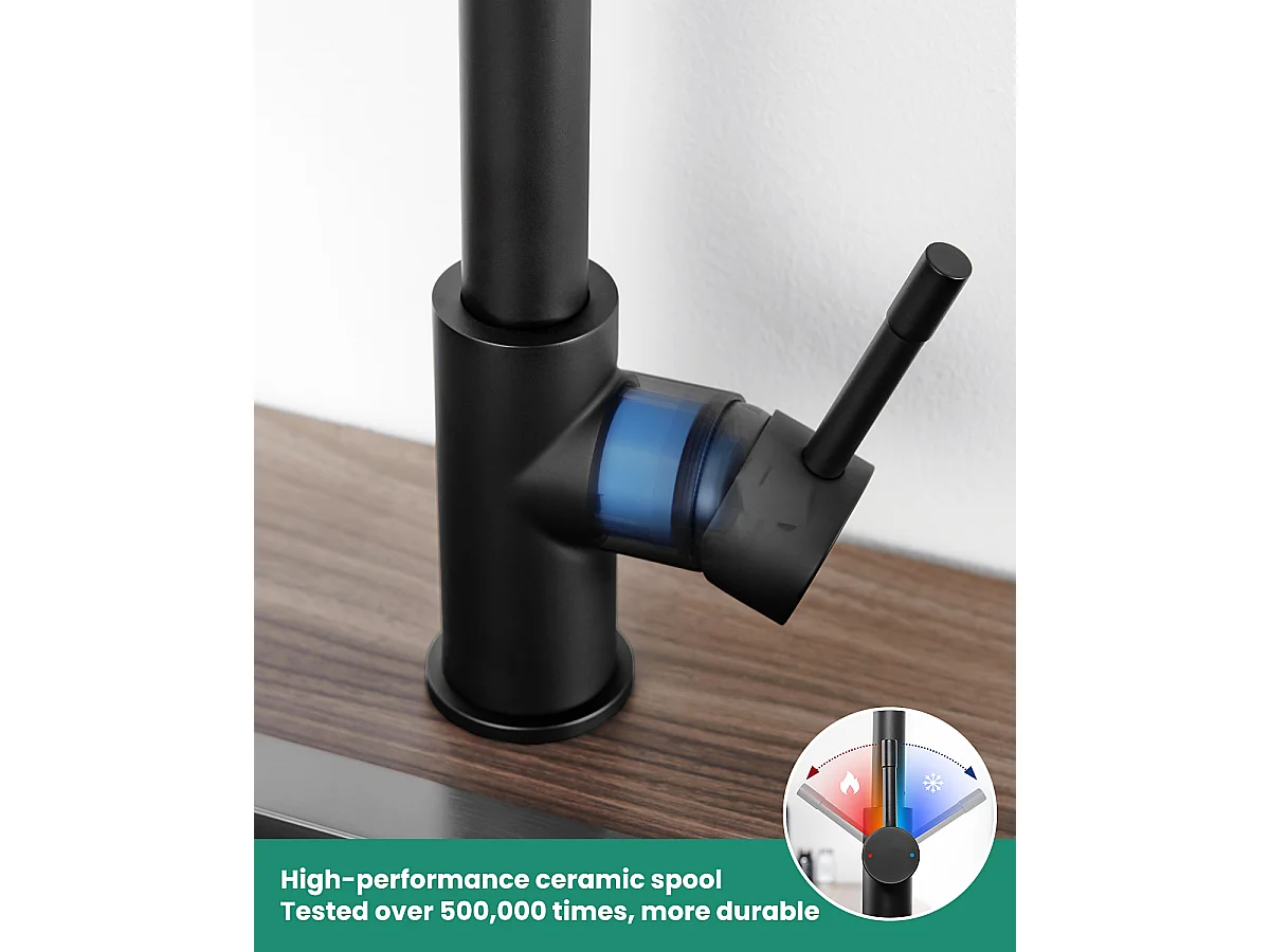 ANYCEE MAX Robinet Cuisine avec Douchette Noir, Mitigeur Cuisine avec Extensible, Robinetterie Pivotants à 360°, Melangeur avec Deux Types Jet d'eau