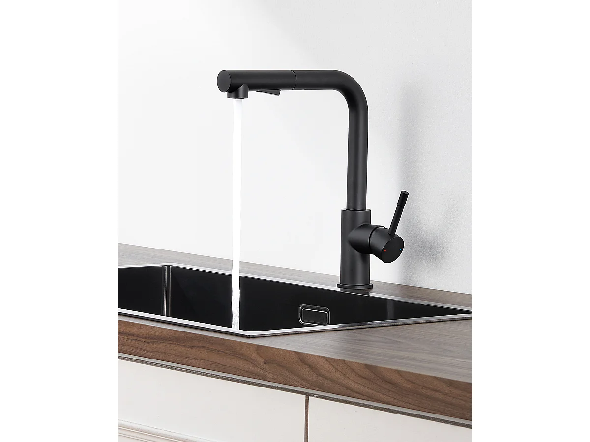 ANYCEE MAX Robinet Cuisine avec Douchette Noir, Mitigeur Cuisine avec Extensible, Robinetterie Pivotants à 360°, Melangeur avec Deux Types Jet d'eau