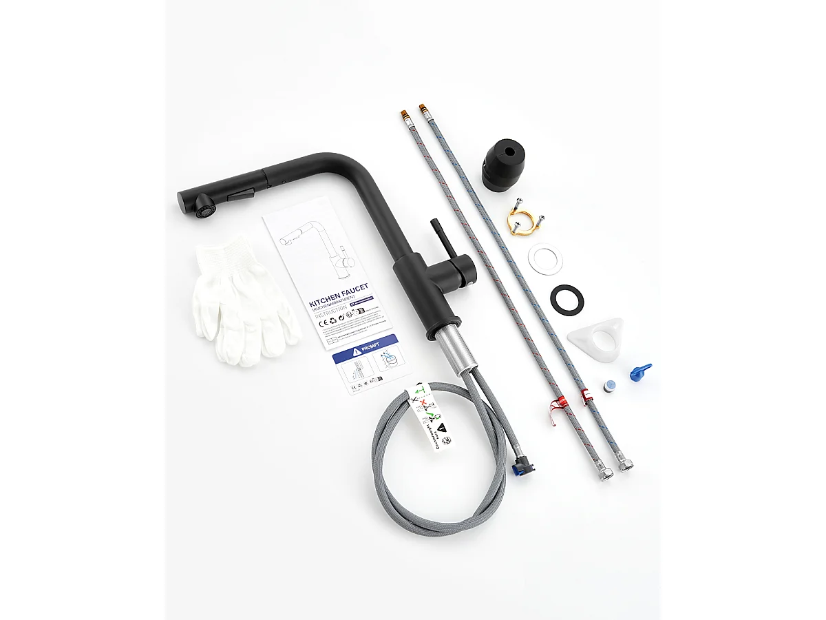 ANYCEE MAX Robinet Cuisine avec Douchette Noir, Mitigeur Cuisine avec Extensible, Robinetterie Pivotants à 360°, Melangeur avec Deux Types Jet d'eau